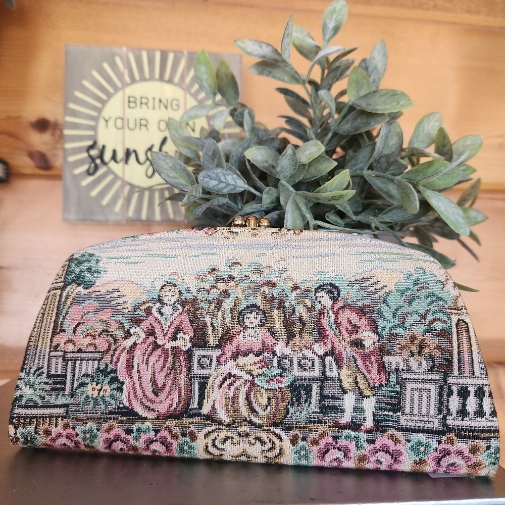 Baronet 💜 Vintage‎ Tapestry Wallet Clutch Victorian French Country Coin Embroid
